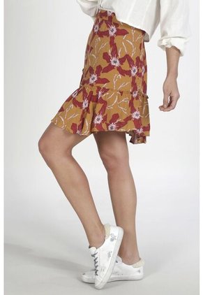 Falda Para Mujer Tennis, Plana Y Estampado De Flores Rojas