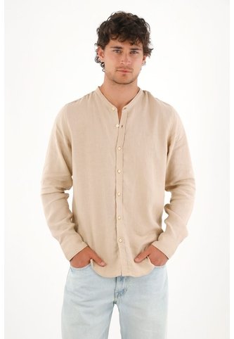 Tennis Camisa En 100% Lino Café Con Diseño Limpio Para Hombre Con Acabado único Tennis