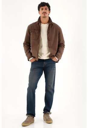 Abrigo Con Cuello En Corduroy Café Para Hombre