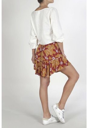 Falda Para Mujer Tennis, Plana Y Estampado De Flores Rojas