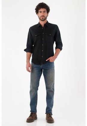 Tennis Camisa En Dril Con Bolsillos Negra Para Hombre