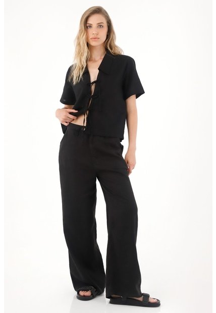 Tennis Camisa En 100% Lino Negra Para Mujer