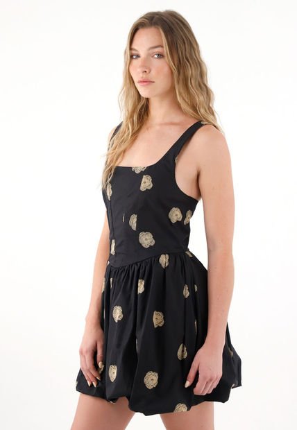 Vestido Corto Con Falda Tipo Globo Y Flores En Relieve Para Mujer