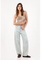 Tennis Jean Wide Leg Con Costuras Paneladas En Algodón Azul Claro Para Mujer de Tennis