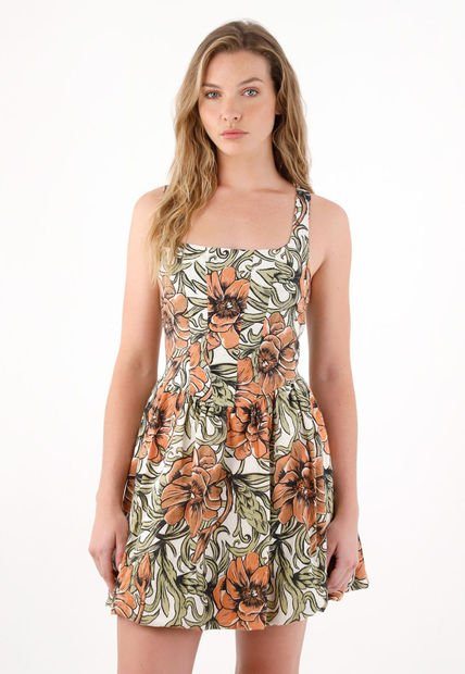 Vestido Corto Con Falda Globo Y Estampado De Flores Para Mujer