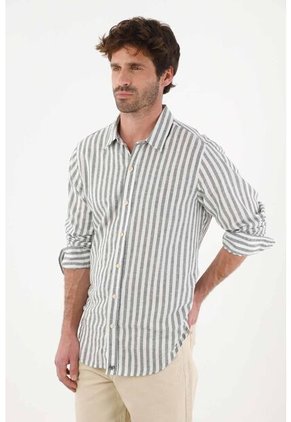 Tennis Camisa Preteñida A Rayas Verde Para Hombre