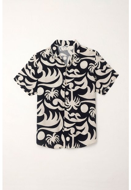 Tennis Camisa Tipo Bowling Con Estampado Playero Para Hombre