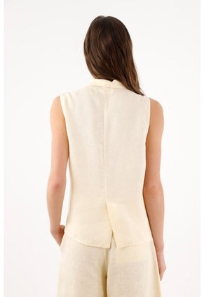 Tennis Chaleco Fit Relajado Con Solapa Amplia En Lino Beige Para Mujer