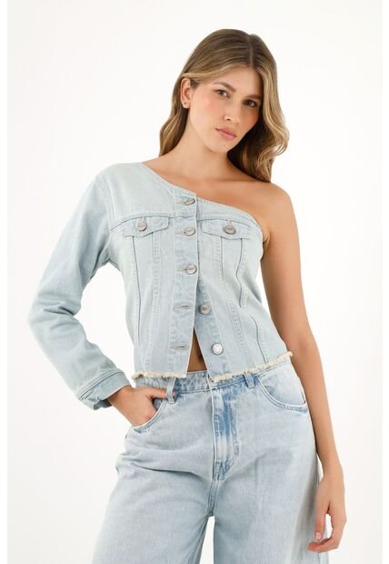 Camisa Azul De Un Solo Hombro Para Mujer