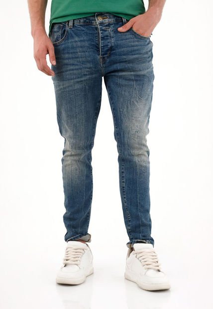 Jean Skinny Tiro Medio Con Efecto Craquelado Para Hombre