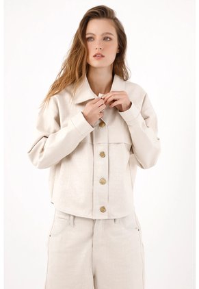 Tennis Chaqueta Relajada Con Botones Dorados De Algodón Beige Para Mujer
