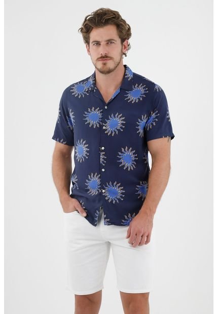 Camisa azul manga corta hombre on sale