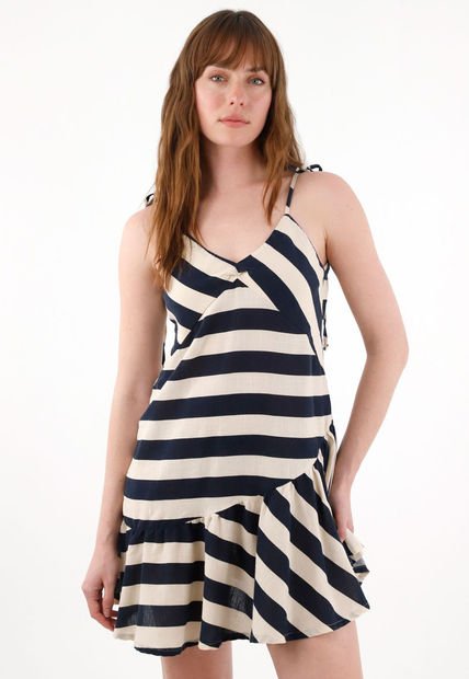 Vestido Corto Con Diseño A Rayas Para Mujer