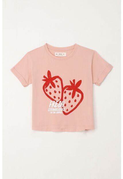 Camiseta Básica Estampada Rosada Para Niña