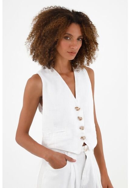 Chaleco En Lino Blanco Para Mujer