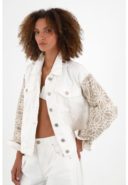 Chaqueta Crudo Con Detalles Tejidos Para Mujer