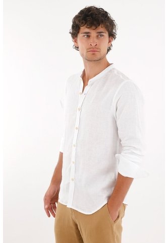 Tennis Camisa En 100% Lino Blanca Con Detalle Fruncido Para Hombre Tennis