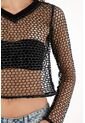 Tennis Camiseta Crop En Malla Negra Para Mujer de Tennis