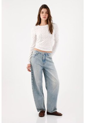 Tennis Jean Baggy Con Pierna Extra Amplia En Algodón Azul Claro Para Mujer