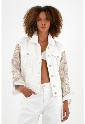 Chaqueta Crudo Con Detalles Tejidos Para Mujer