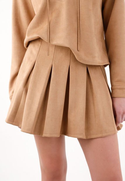 Falda Corta En Tela Suede Café Para Mujer