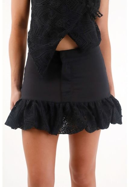 Falda Corta Con Detalle Tipo Globo Negra Para Mujer