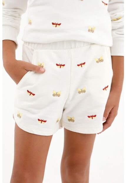 Bermuda Crudo Con Bordado De Mariposas Para Niña