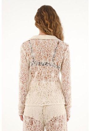 Camisa Manga Larga En Tela Tejida Crudo Para Mujer