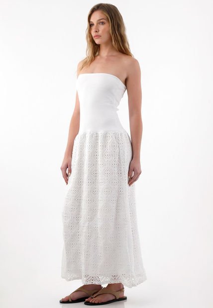 Vestido Largo Strapless Crudo Para Mujer