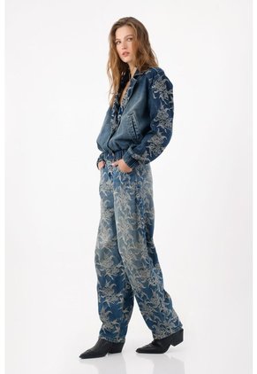 Tennis Chaqueta Bomber Fit Relajado Con Bordado Floral En Algodón Azul índigo Para Mujer