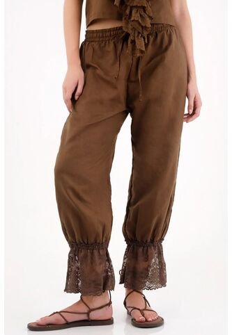 Tennis Pantalón Con Elástico Y Encaje En Bota Café Para Mujer Tennis