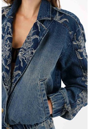 Tennis Chaqueta Bomber Fit Relajado Con Bordado Floral En Algodón Azul índigo Para Mujer