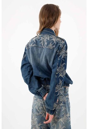 Tennis Chaqueta Bomber Fit Relajado Con Bordado Floral En Algodón Azul índigo Para Mujer