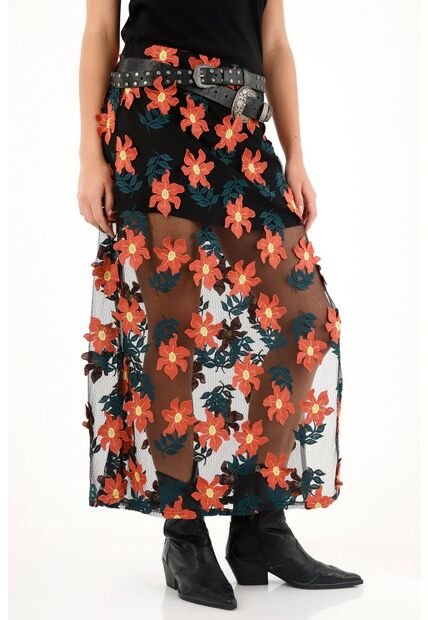 Tennis Falda Larga Con Apliques De Flores 3D Para Mujer