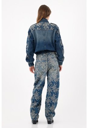 Tennis Chaqueta Bomber Fit Relajado Con Bordado Floral En Algodón Azul índigo Para Mujer