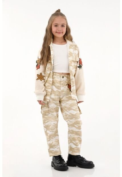 Abrigo Crudo De Estampado Militar Para Niña