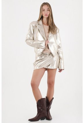 Tennis Chaqueta Crop Metalizada Crudo Para Mujer