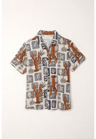 Tennis Camisa Tipo Bowling Con Estampado De Langostas Para Hombre Tennis