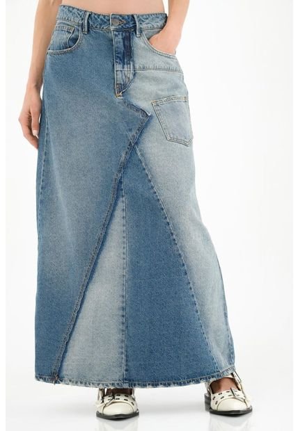 Falda Con Cortes Asimétricos Azul Para Mujer