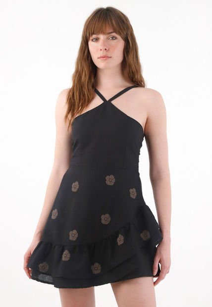 Vestido Corto Con Estampado Negro Para Mujer