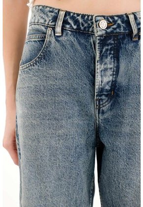 Tennis Jean Recto Con Ajuste De Botones Azul Para Mujer