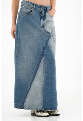 Falda Con Cortes Asimétricos Azul Para Mujer