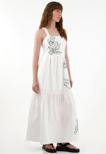 Vestido Amplio De Tiras Con Bordado Crudo Para Mujer
