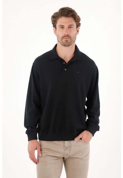 Tennis Buzo Tipo Polo Con Raqueta Bordada Negro Para Hombre
