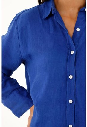 Camisa En 100% Lino Azul Para Mujer
