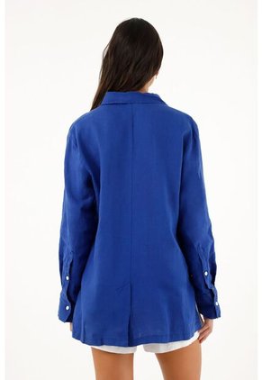 Camisa En 100% Lino Azul Para Mujer