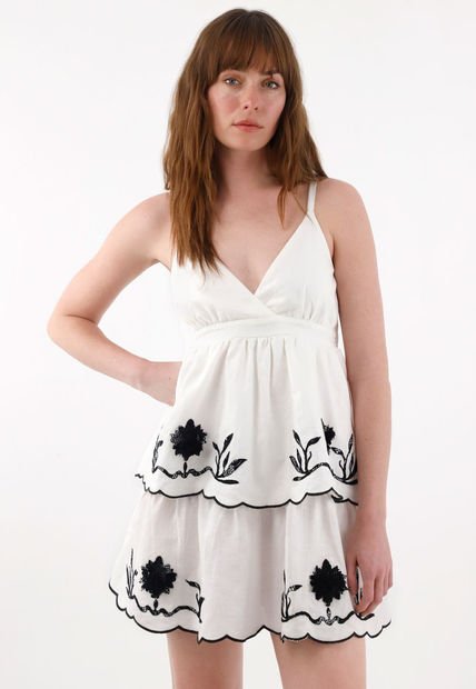 Vestido Corto Con Boleros Crudo Para Mujer
