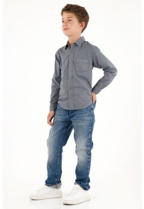Camisa Oxford Manga Larga Azul Para Niño