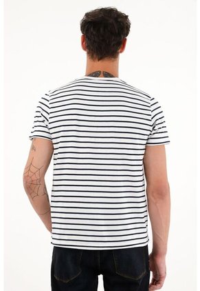 Camiseta Blanca Con Rayas Horizontales Para Hombre