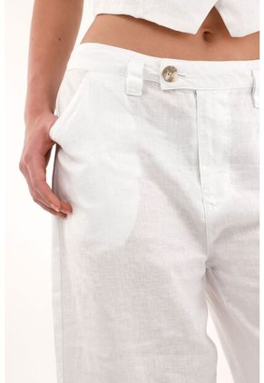 Tennis Pantalón Wide Leg Blanco En 100% Lino Para Mujer